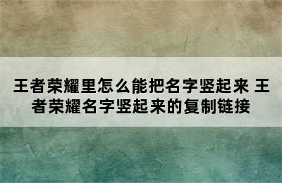 王者荣耀里怎么能把名字竖起来 王者荣耀名字竖起来的复制链接